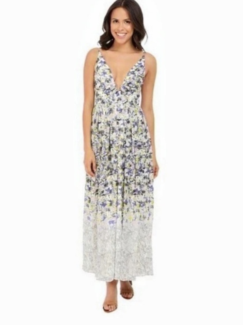 Everly Floral V-Neck Pleated Maxi Dress Wedding Guest Small